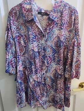 La Joie Multicolor Abstract Print Blouse in Blue, Purple, Cream
